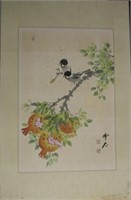 Chinese birds on a branch watercolour