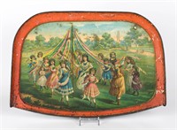 A TIN LITHO HIGH CHAIR TRAY, MAY DAY CELEBRATION