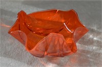 Vtg Orange Freeform Art Glass Candy Dish