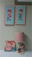 Raggedy Ann & Andy Wall Pictures, Book & Lamp -