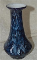 Vtg Blue Splatter Cased Glass Vase 7"t
