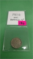1937D Buffalo 5 cent B.UNC+