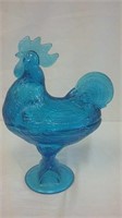 Blue Rooster Covered Candy Dish 10"H