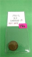 1931S  Indian 1 cent  X.F. Key Date