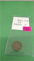 1862 C.N. Indian 1 cent V.G.