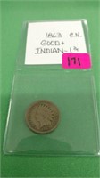 1863 C.N.  Indian 1 cent V.G.