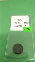 1875  Indian 1 cent  V.F. Dark