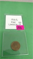 1913S  Indian 1 cent  Fine CLD