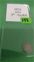 1853 3 cent Nickel Silver V.G.+