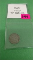 1865 3 cent Nickel Fine