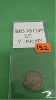 1883 No Cents V-Nickel V.F.