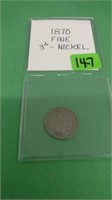 1870 3 cent Nickel Fine