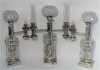 SET OF SILVER PLATED ARGAND LAMPS  W/ CUT CRYSTAL