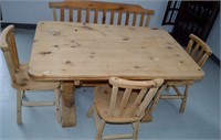 Pine Table Bench & 3 Chairs Dining Set