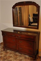 MAHAGANY ANTIQUE CHEST AND MIRROR