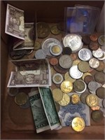 LARGE LOT OF FOREIGN COINS AND CURRENCY