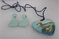 PAINTED HEART NECKLACE AND EARRINGS