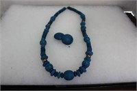 WOOD BEAD NECKLACE AND EARRING SET