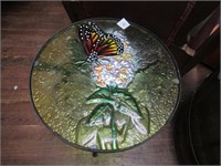 Glass Top Iron End  Stand Table w/Butterfly