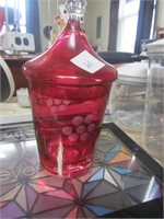 Cranberry Red Etched Candy Dish