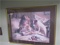 Lg. Framed Girl & Her Jack Russell Dog Print