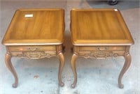 Pair of wooden one drawer end tables