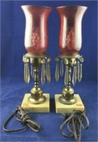 Pair of Electric Parlor-Type Lamps With Red Globes