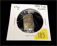 .999 Fine silver 10 G. ignot