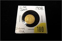 1908 $2.50 Gold Indian Quarter Eagle, AU