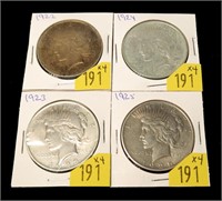 4- Peace dollars: 1922, 1923, 1924, 1925