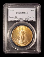 1924 $20 Gold Saint Gaudens Double Eagle,