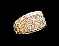 10K Yellow gold men's three-row diamond ring, 13