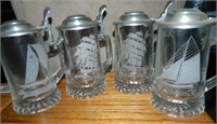 Set of 4 ALWE Nautical Etched Glass Steins