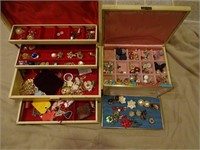 Three jewelry boxes and costume jewelry contents.