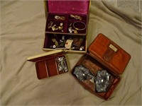 Three jewelry boxes and jewelry contents.
