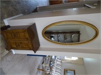 Hall cabinet, mirror and contents
