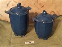2 Blue Pottery Canisters