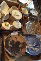 (3) Boxes Collector Plates Alarm Clock Dishes Etc