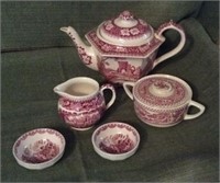 Grouping Of Transfer Ware Including Teapot