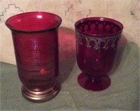 Two Ruby Vases Cake Stand And Large Bowl