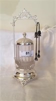 Silver Plate Pickle Cruet  With Tongs
