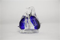 Penguins Clear & Blue Glass Figurine