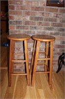 Set of Two Solid Wood Bar Stools