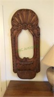 Large carved wood wall piece, plaque, with a slot