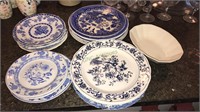 Group blue and white plates including blue