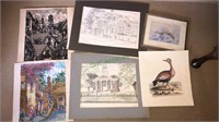 Six pieces of original art, mostly water colors