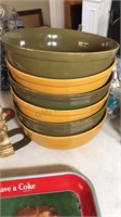 6 -10 inch Gibson china pottery bowls, three gold