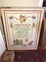 Handmade and framed Christmas sampler, 18 x 25,