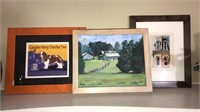 Three framed pieces, advertising, oil on canvas,