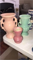 Three vintage pottery vases including McCoy, USA,